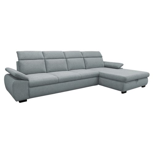 Canapé d'angle convertible COLBY coloris ice blue méridienne droite batard 3P