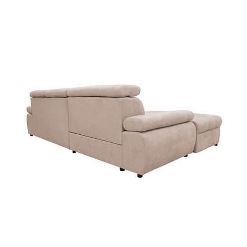Canapé d'angle convertible méridienne gauche et 1 coffre VEGAS tissu beige vue de derrière