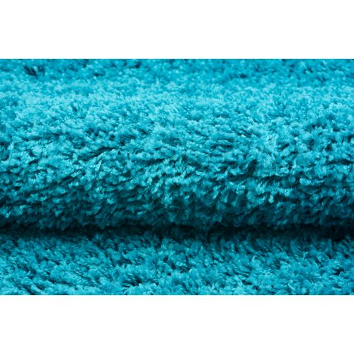 Tapis Salon Turquoise Unicolore Poil Long Shaggy Moelleux 140 X 200 Cm