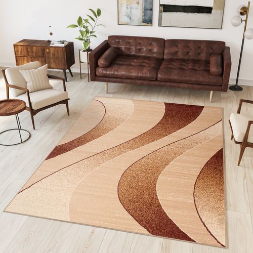 Tapis De Salon Moderne Beige Marron Vagues Fin Dream 160x220