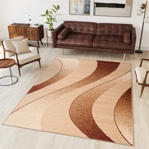 Tapis De Salon Moderne Beige Marron Vagues Fin Dream 200x300