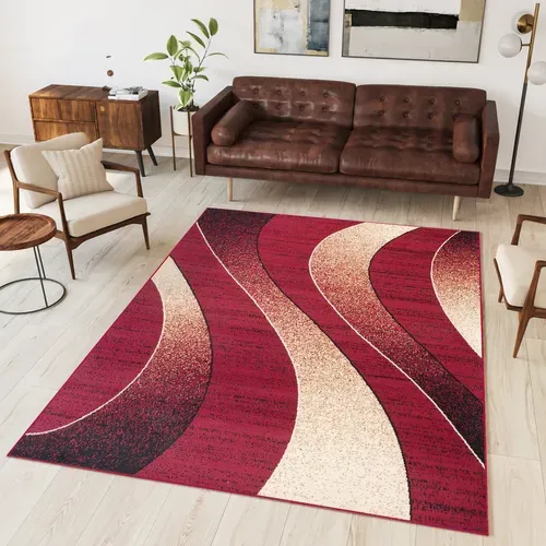 Tapis De Salon Moderne Rouge Beige Vagues Fin Dream 160x220