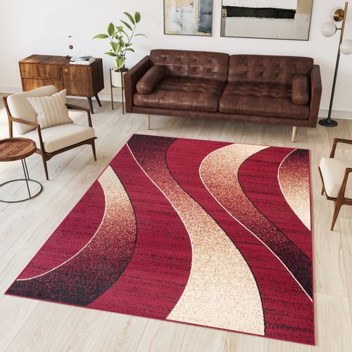 Tapis De Salon Moderne Rouge Beige Vagues Fin Dream 200x300
