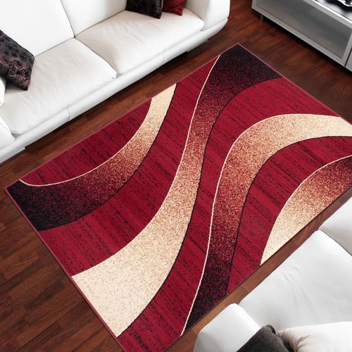 Tapis De Salon Moderne Rouge Beige Vagues Fin Dream 200x300