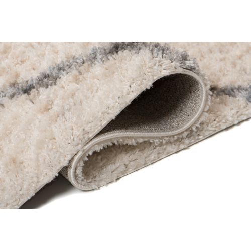 Tapis Shaggy Poils Longs Crème Gris Losanges Moelleux Franges Tresses 140 X 200 Cm