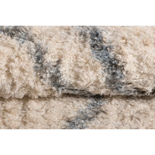 Tapis Shaggy Poils Longs Crème Gris Ethnique Franges Moelleux 80 X 200 Cm