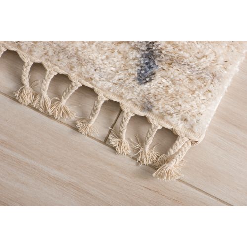Tapis Shaggy Poils Longs Crème Gris Ethnique Franges Moelleux 80 X 200 Cm