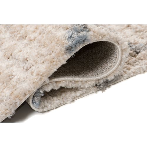 Tapis Shaggy Poils Longs Crème Gris Ethnique Franges Moelleux 80 X 200 Cm