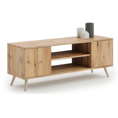 Mobile TV KOBI Focus 135 In Stile Loft | Gambe In Metallo Nero, Struttura In Laminato Rovere Dorato, Per Soggiorno E Sala Da Pranzo