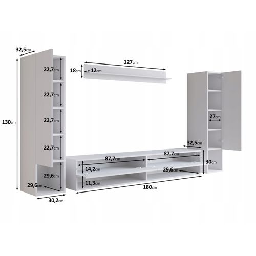 Mur TV Suspendu LED 180 Cm 2 Colonnes + étagère Noir Mat