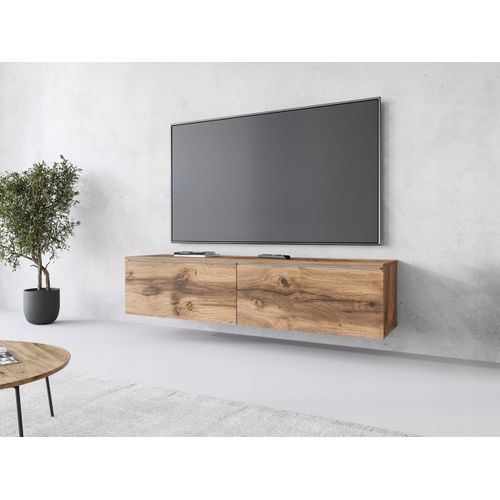 Meuble TV 140 Cm LED 2 Portes Chêne Wotan Suspendu Ou Posé