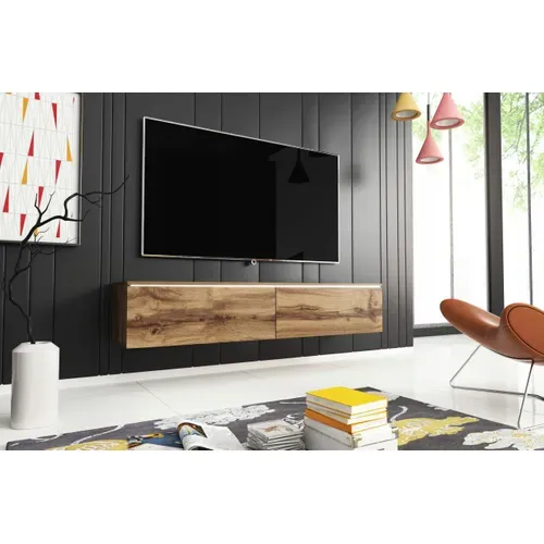 Meuble TV 140 Cm LED 2 Portes Chêne Wotan Suspendu Ou Posé