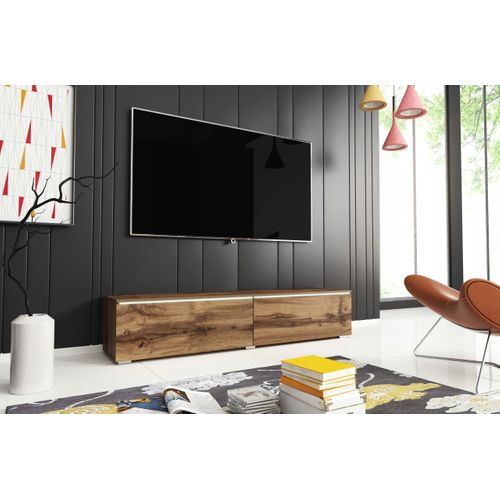 Meuble TV 140 Cm LED 2 Portes Chêne Wotan Suspendu Ou Posé