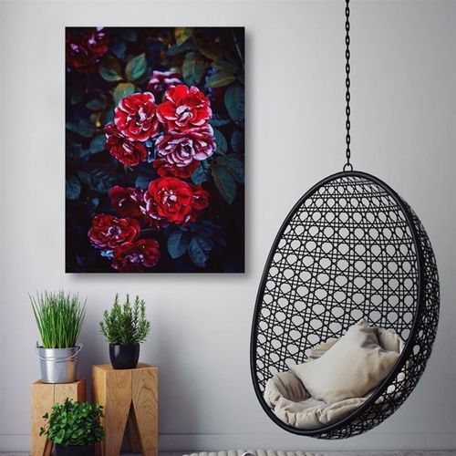 Tableau Bois Rose Fleurs Sur Une Branche 40 X 50 Cm Rouge