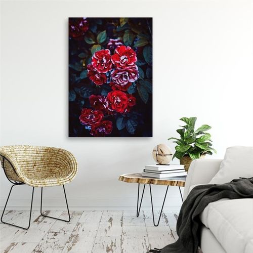 Tableau Bois Rose Fleurs Sur Une Branche 40 X 50 Cm Rouge
