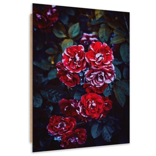 Tableau Bois Rose Fleurs Sur Une Branche 40 X 50 Cm Rouge