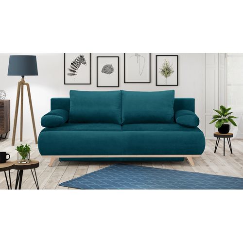 Canapé Convertible 3 Places Avec Coffre En Velours Bleu Canard - Laria