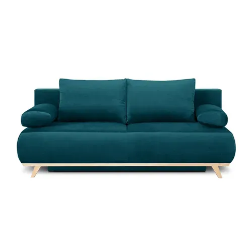 Canapé Convertible 3 Places Avec Coffre En Velours Bleu Canard - Laria