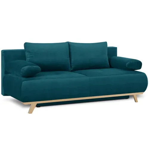 Canapé Convertible 3 Places Avec Coffre En Velours Bleu Canard - Laria