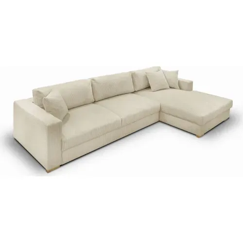 Canapé D'angle Droit Convertible 5 Places En Velours Côtelé Beige Avec Coffre De Rangement - Robin