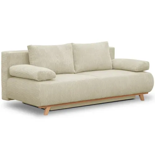 Canapé Convertible 3 Places Avec Coffre En Velours Côtelé Beige - Laria