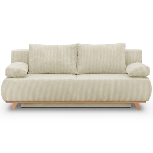 Canapé Convertible 3 Places Avec Coffre En Velours Côtelé Beige - Laria