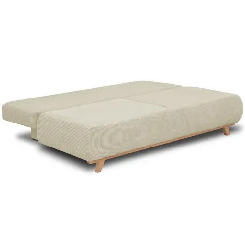 Canapé Convertible 3 Places Avec Coffre En Velours Côtelé Beige - Laria