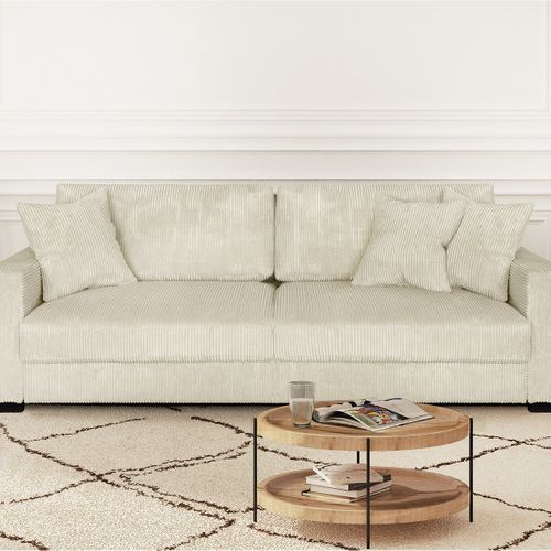 Canapé Convertible 3 Places En Velours Côtelé Beige - Collection Robin