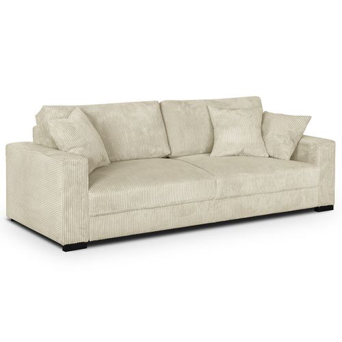 Canapé Convertible 3 Places En Velours Côtelé Beige - Collection Robin