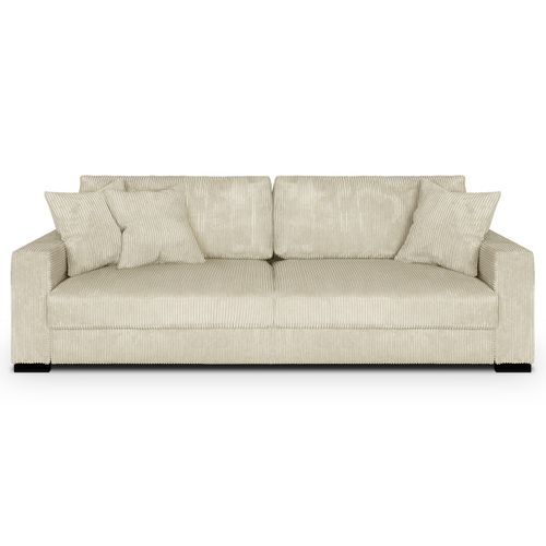 Canapé Convertible 3 Places En Velours Côtelé Beige - Collection Robin