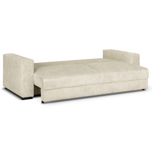 Canapé Convertible 3 Places En Velours Côtelé Beige - Collection Robin