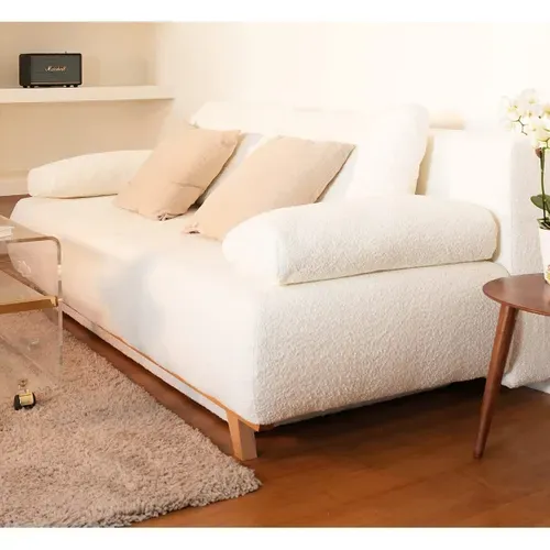 Canapé Convertible 3 Places Avec Coffre De Rangement En Tissu Bouclé Beige - Laria