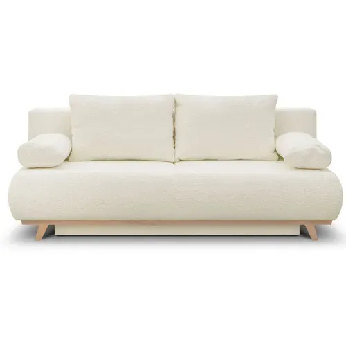 Canapé Convertible 3 Places Avec Coffre De Rangement En Tissu Bouclé Beige - Laria