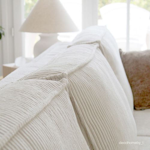 Canapé D'angle Convertible Réversible 5 Places En Velours Côtelé Beige - Harper