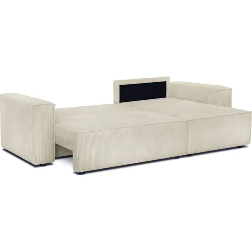 Canapé D'angle Convertible Réversible 4 Places Avec Coffre En Velours Côtelé Beige - Livia