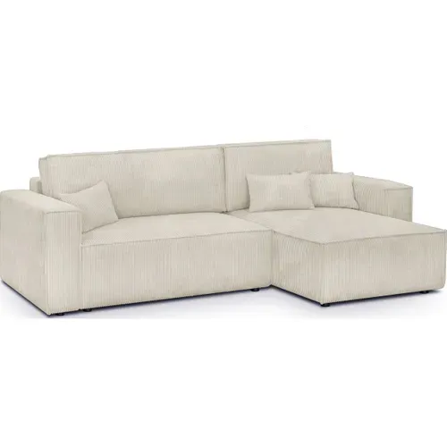 Canapé D'angle Convertible Réversible 4 Places Avec Coffre En Velours Côtelé Beige - Livia