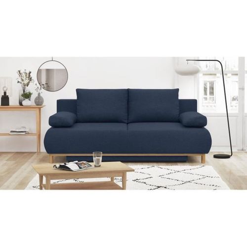 Banquette Convertible 3 Places - Tissu Bleu Foncé - Coffre De Rangement - L 192 X H 84 X P 93 Cm