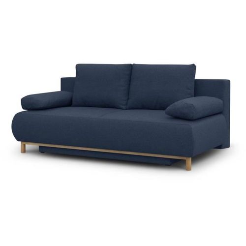 Banquette Convertible 3 Places - Tissu Bleu Foncé - Coffre De Rangement - L 192 X H 84 X P 93 Cm