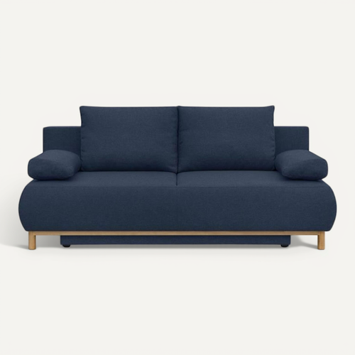 Banquette Convertible 3 Places - Tissu Bleu Foncé - Coffre De Rangement - L 192 X H 84 X P 93 Cm
