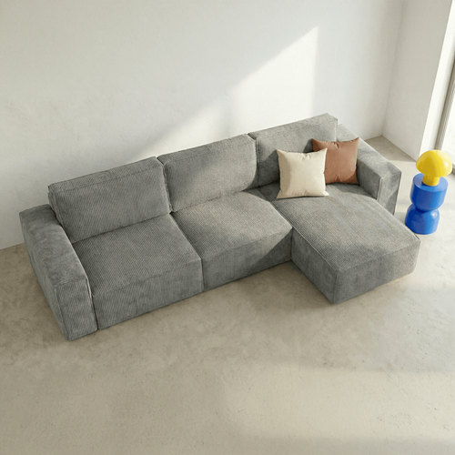 Canapé D'angle 5 Places Convertible Réversible + Coffre - Velours Côtelé Gris Clair - Harper