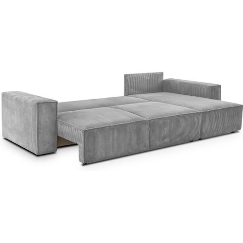 Canapé D'angle 5 Places Convertible Réversible + Coffre - Velours Côtelé Gris Clair - Harper