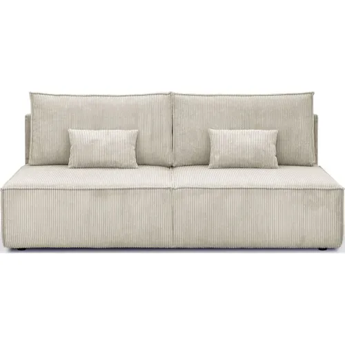 Canapé Convertible 3 Places Avec Coffre De Rangement En Velours Côtelé Beige - Milla