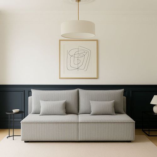 Canapé Convertible 3 Places Avec Coffre De Rangement En Velours Côtelé Gris Clair - Milla