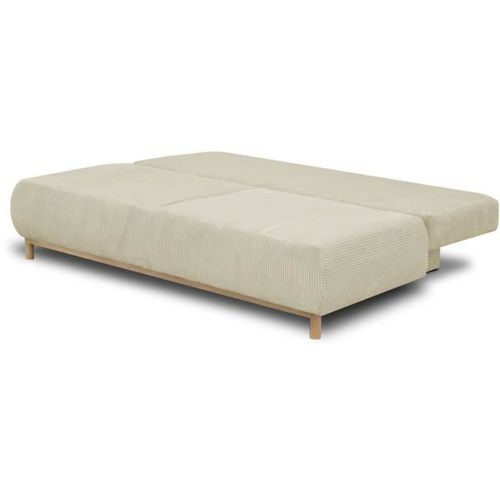 Banquette Convertible 3 Places  - Velours Côtelé Beige - Coffre De Rangement - L 192 X H 84 X P 93