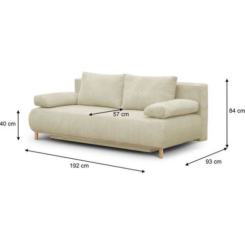 Banquette Convertible 3 Places  - Velours Côtelé Beige - Coffre De Rangement - L 192 X H 84 X P 93