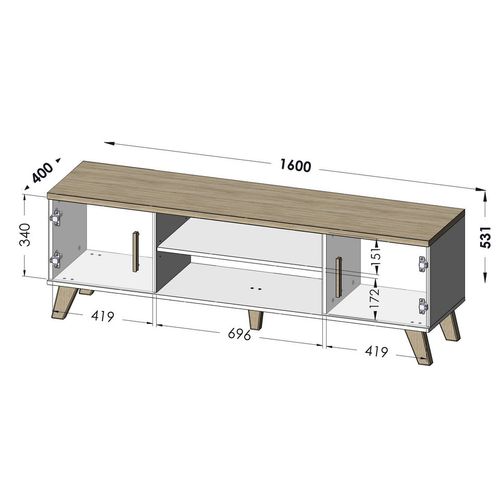 Meuble TV Style Chêne Et Noir Mat 160cm Colin