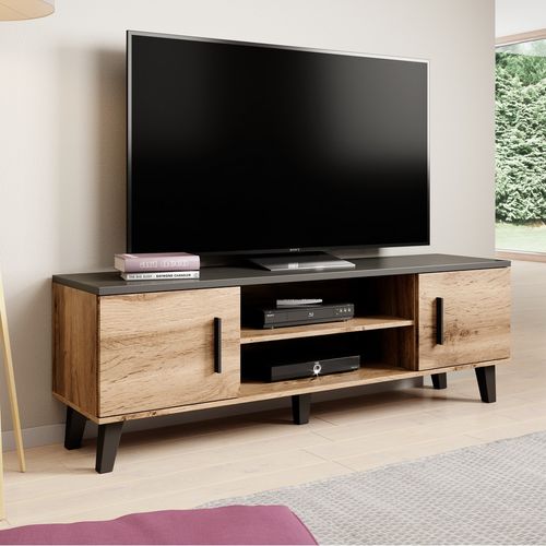 Meuble TV Style Chêne Et Noir Mat 160cm Colin