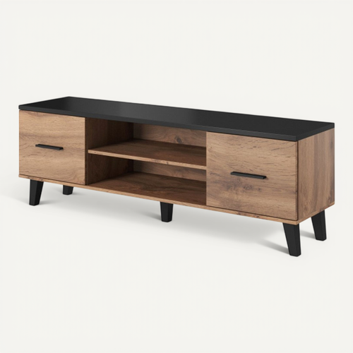 Meuble TV Style Chêne Et Noir Mat 160cm Colin