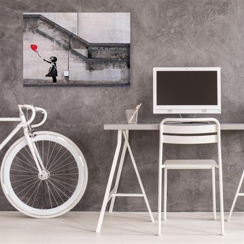 Tableau Bois Ballon En Forme De Coeur Fille Banksy Street Art 40 X 30 Cm Gris