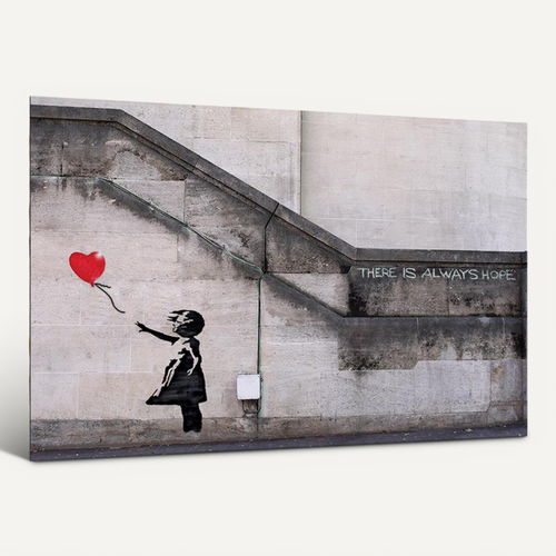 Tableau Bois Ballon En Forme De Coeur Fille Banksy Street Art 40 X 30 Cm Gris